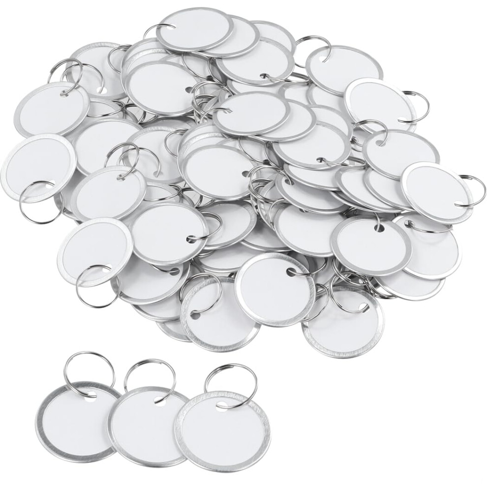 150 White Metal Rim Key Tags 1.22 Inch Blank Writable Labels With Split Rings For Keys Luggage 9073542026327