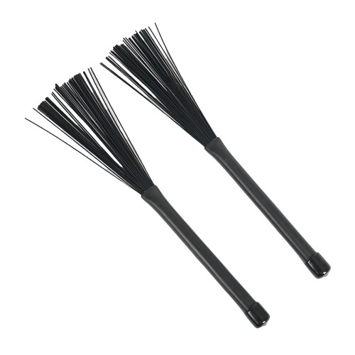 Black Nylon Drum Brushes Pair with Ergonomic Comfortable Handle, Durable Bristles for Percussion
