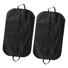 2pcs Hanging Garment Bag DustProof Foldable Suit Cover for Closet Storage and Travel Black
