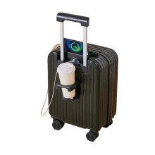 YFXVAESHY 18 Inch Carry On Luggage Hard Shell Spinner Suitcase with TSA Lock and Cup Holder Black