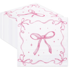 100 Pack Pink Bow Cocktail Napkins, Elegant Disposable Paper for Bridal Shower, Baby or Birthday Party Decor