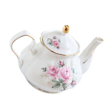 Gold Edged Ceramic Teapot with Infuser Embossing-pink tea 500ml