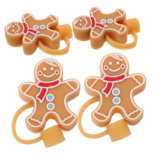 4Pcs Silicone Straw Caps Reusable Dustproof Covers Cute Christmas Style for Tumblers and Parties
