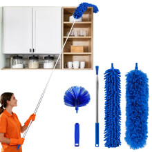 TAIANJI Feather Duster Extendable, Duster Cleaning Kit with Telescopic Pole Extended 97 Inch, Washable Bendable Dusters