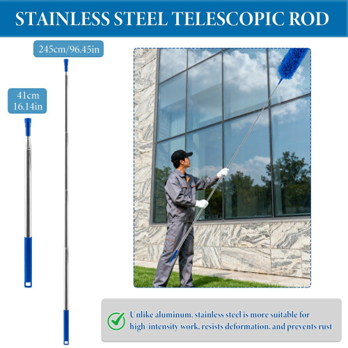 TAIANJI Feather Duster Extendable, Duster Cleaning Kit with Telescopic Pole Extended 97 Inch, Washable Bendable Dusters 1