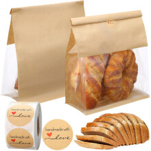 140pcs Kraft Paper Bakery Bags with Window, Grease Resistant Resealable Cookie Packaging Bags Bulk Pack