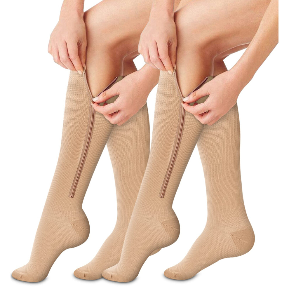 Zipper Compression Socks 2 Pairs 1520mmHg Open Toe Unisex Stretch Fit for Better Circulation