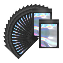 100 Pack Matte Black Holographic Mylar Resealable Bags 4x6 Inch with Clear Window for Small Business