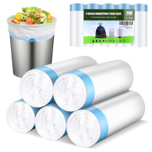 Small Trash Bags 4 Gallon Drawstring 200 Count, Strong Unscented White Bathroom Trash Can Liners