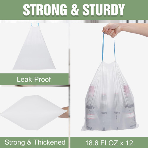 Small Trash Bags 4 Gallon Drawstring 200 Count, Strong Unscented White Bathroom Trash Can Liners 2