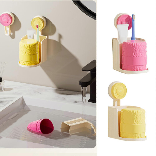 (Yellow) Wall Mounted Toothpaste Rack with Drainages System Not Drilling Required Bathroom Kitchen Space Savers  Yellow 1