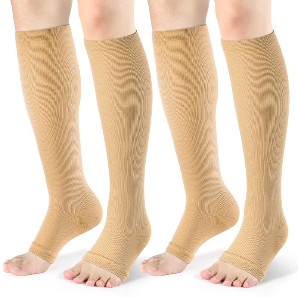 Open Toe Compression Socks 1520 mmHg Knee  Graduated Support for Circulation Travel Unisex 2 Pairs