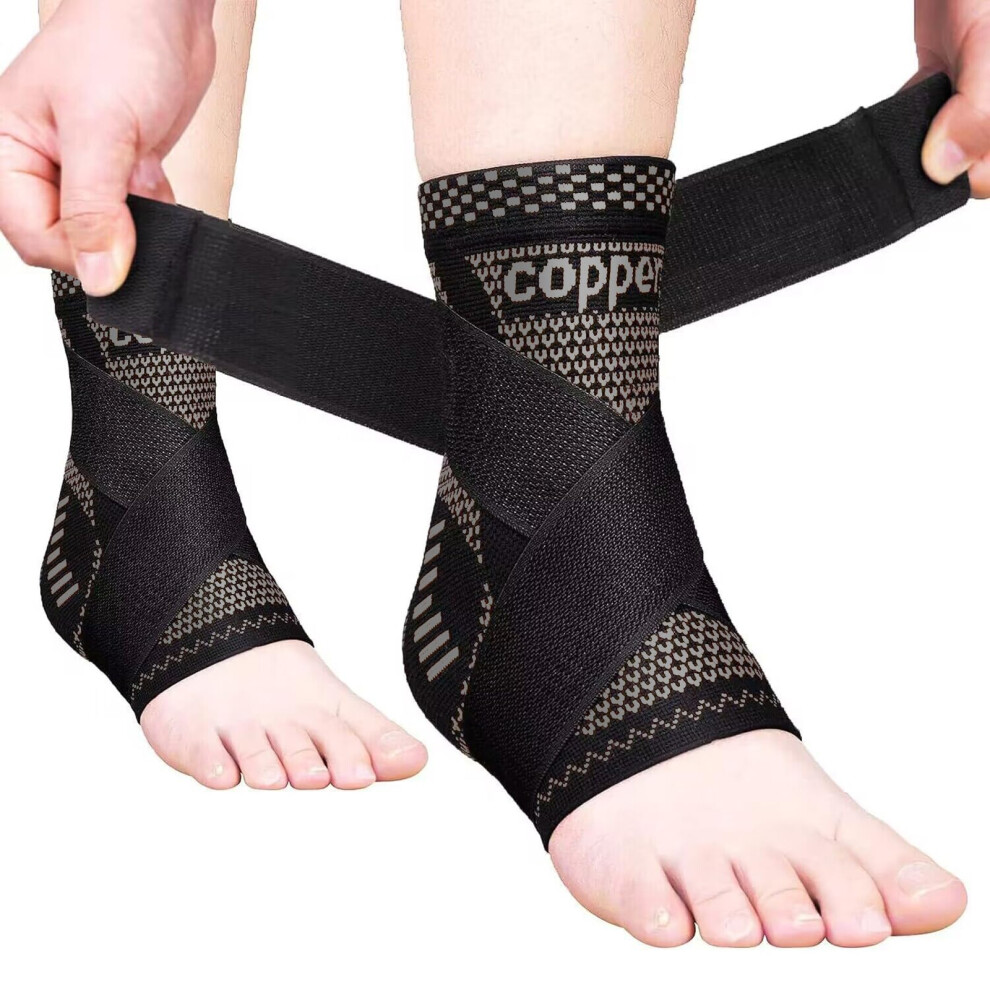 Copper Ankle Brace XLarge Adjustable Compression Support Sleeve for Plantar Fasciitis and Sprains