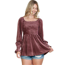 (L, Pink) Blouses for Women Puff Long Sleeve Shirts Square Neck Casual Smocked Tunics Tops 2024 Spring Fall Winter Clothes S-XL Pink XL