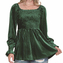 (M, Green) Blouses for Women Puff Long Sleeve Shirts Square Neck Casual Smocked Tunics Tops 2024 Spring Fall Winter Clothes S-XL Pink XL