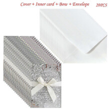 (Silver) 20pcs Glitter Hollow Invitations Cards with Envelopes Ribbon for Wedding Invite Valentine's Day Bridal Shower Party Supplies Silver