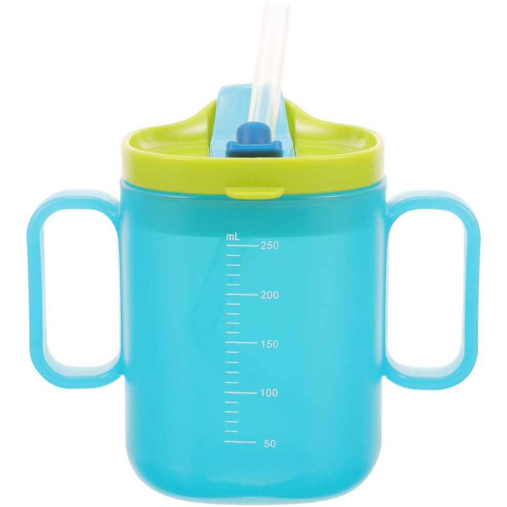 Green Spill Proof Adult Sippy Cup With Straw And Lid, Two Handle Silicone Feeding Cup For Elderly 250Ml