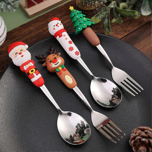 (Titanium, 2D) For Christmas Spoon Fork Present Sets Reusable Elegant Dinnerware Set for Festive Family Gathering 1