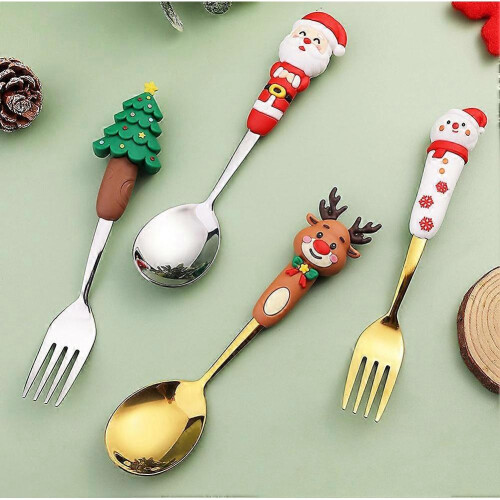 (Titanium, 2D) For Christmas Spoon Fork Present Sets Reusable Elegant Dinnerware Set for Festive Family Gathering 2