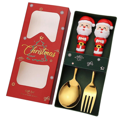 (Titanium, 2D) For Christmas Spoon Fork Present Sets Reusable Elegant Dinnerware Set for Festive Family Gathering