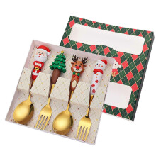 (Titanium, 4A Green Box) For Christmas Spoon Fork Present Sets Reusable Elegant Dinnerware Set for Festive Family Gathering