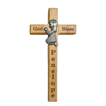 (girl) Crucifix Ornament Wood Blessing Gift For Children Easter Baptisms Or Birthday Present Safe and Friendly