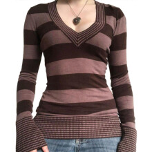 (M, Brown) Women Casual Peach-heart Neck Striped Knit Sweater Slim Fit Pullover Tops Long Sleeve Sexy Streetwear for Girls Teens light yellow S
