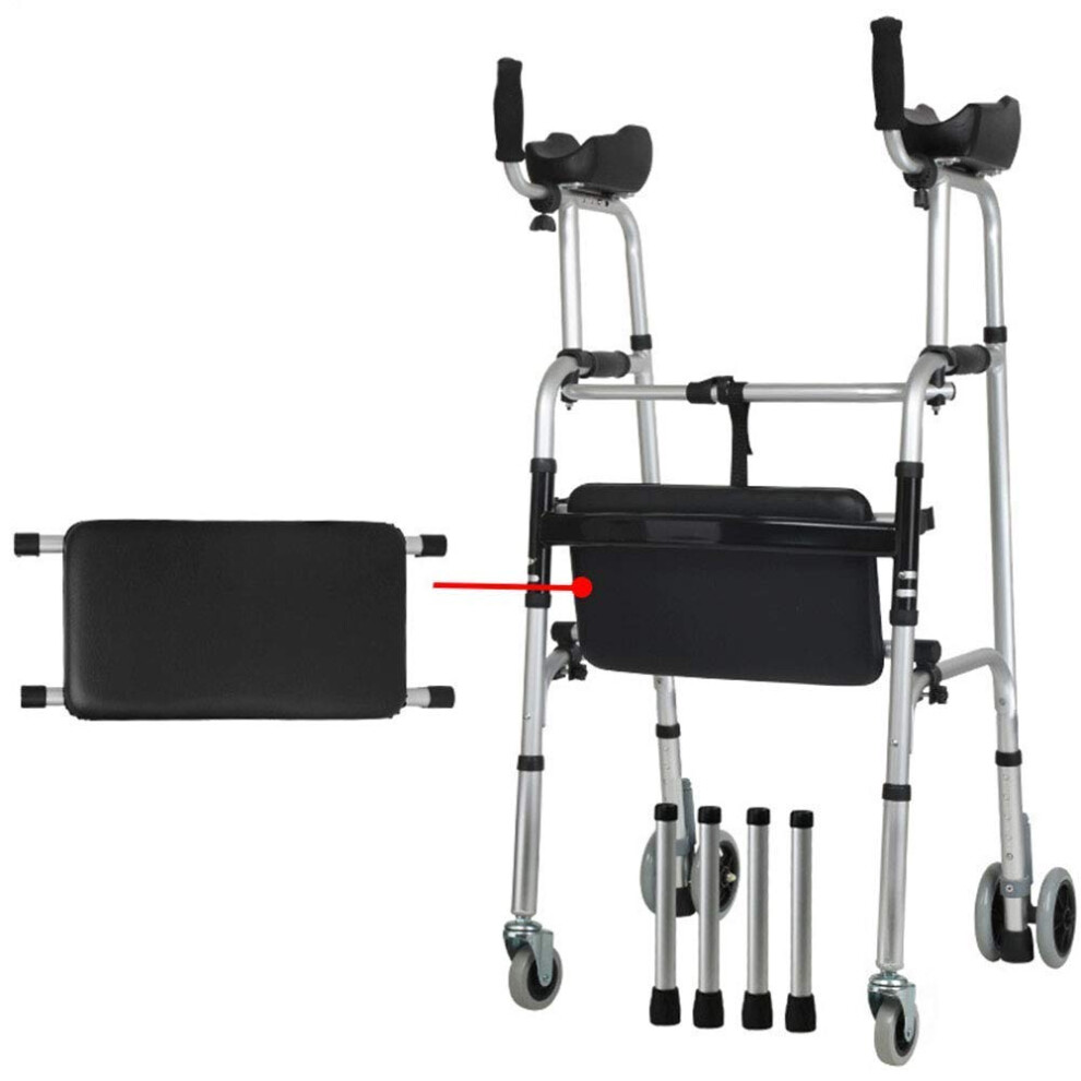 Lightweight Aluminum Foldable Walker with Adjustable Height and Double Armrest for Seniors