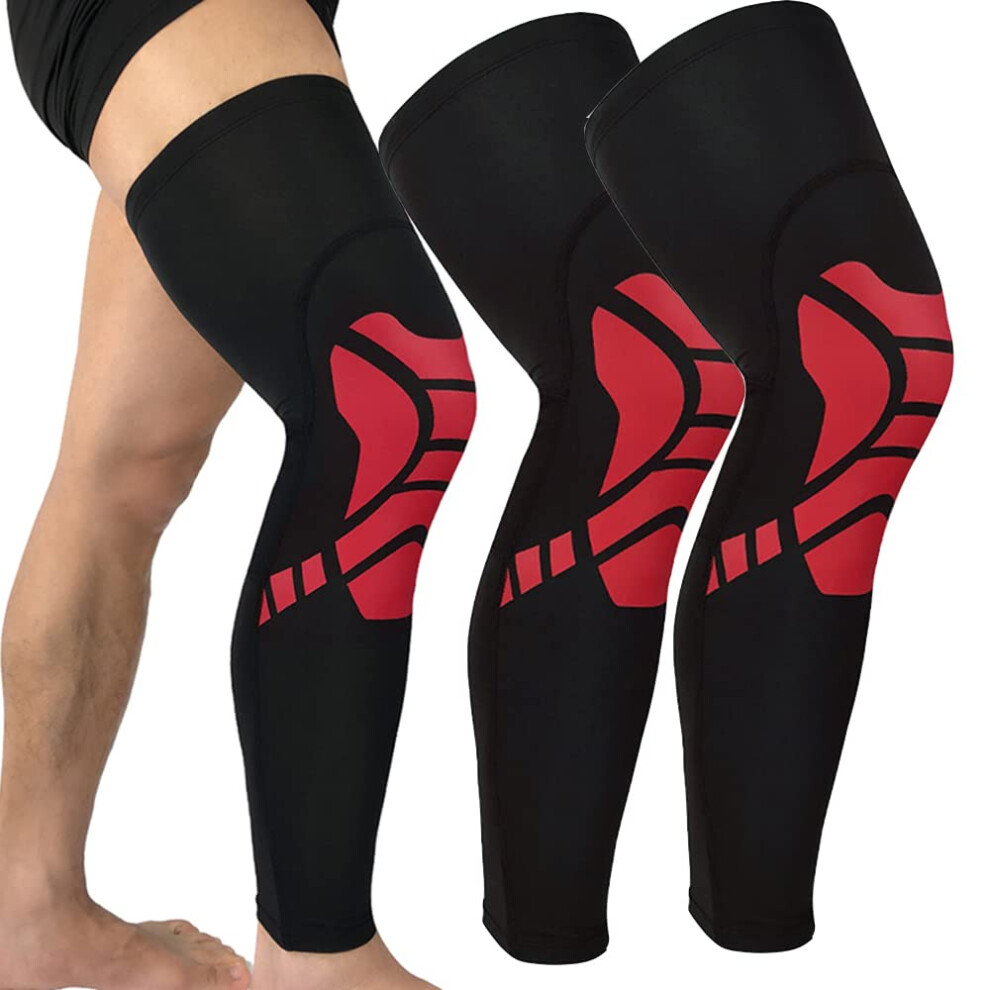 2Pcs Knee Compression Sleeves with NonSlip Grip and Breathable Support for Running Basketball Red XL