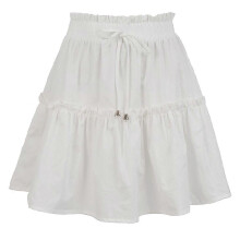 (M, White) Women Drawstring High Waist Mini Pleated Skirt Solid Color Ruffle Hem Streetwear Yellow XL