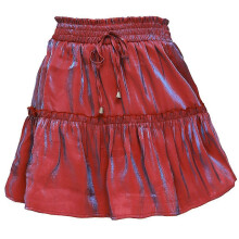 (M, Laser red) Women Drawstring High Waist Mini Pleated Skirt Solid Color Ruffle Hem Streetwear Yellow XL
