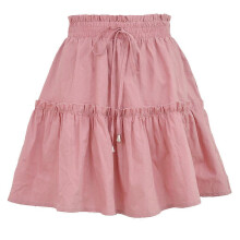 (M, Pink) Women Drawstring High Waist Mini Pleated Skirt Solid Color Ruffle Hem Streetwear Yellow XL