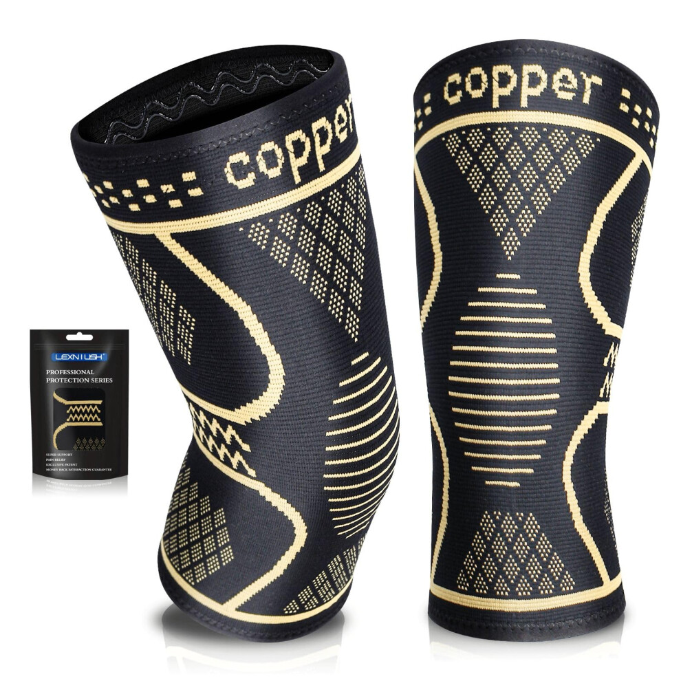 2 Pack Copper Knee Brace Compression Sleeves for Pain Relief and Injury Recovery, Unisex Sports Support