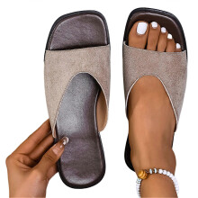 (38, Khaki) Fashionable Squared Toe Flat Sandals Wear-Resistance Non-Slip Shoes for Party Daily Work