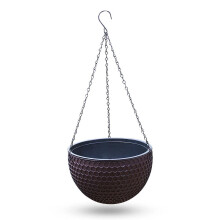 Hanging Plant Basket Round Flowerbed With Large Drain Hole, Proof Chain Hanger And Hook, Brown, Indoor Outdoor