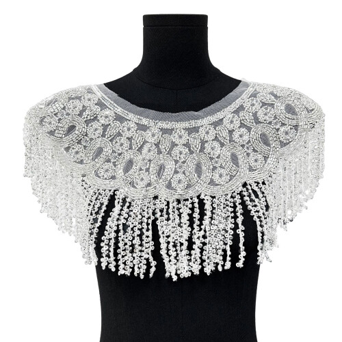 Elegant Beaded Capelet Neck Accessory For Prom-H8153 silver