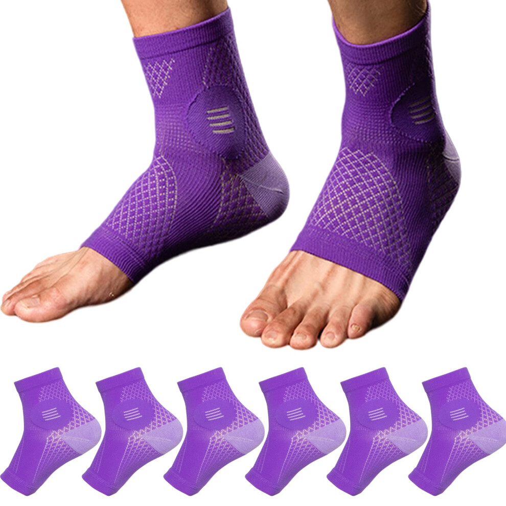 3 Pairs Compression Socks 2030 mmHg for Neuropathy, Arch Support and Foot Pain Relief, Purple Large