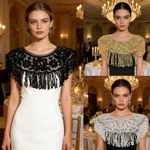 Elegant Beaded Capelet Neck Accessory For Prom-H8153 silver 2