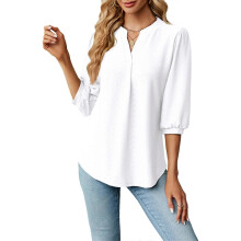 (M, White) Comfortable and Chic Eyelet Tops 3/4 Sleeve V Neck Blouses Womens Casual Summer Solid Color Loose Shirts Tees Burgundy XL