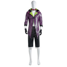 (S) Purple Joker-Inspired Men's Cosplay Costume  Faux Leather Jacket & Shorts Set for Halloween & Themed Parties