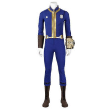 (L) Men's Post-Apocalyptic Vault 75 Jumpsuit Costume  Blue & Gold Bodysuit with Accessories  Sci-Fi Gamer Cosplay Outfit  Sizes XSXXXL