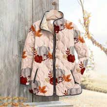 (XL, 30) Women's sweatshirt with stand-up collar, padded design, floral pattern, 6-button details, warm winter blouse