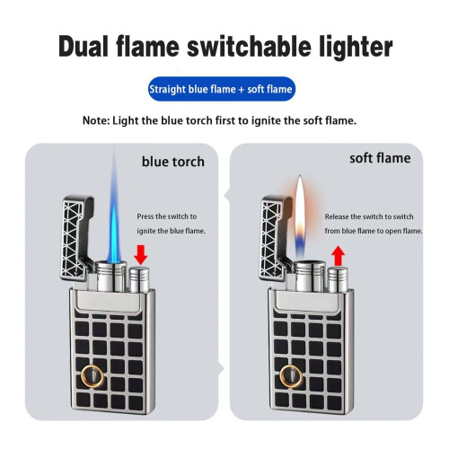 Butane Torch Lighter Dual Flame Adjustable Refillable Windproof Jet Lighter for Camping Gray 1