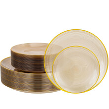 Brown Gold Plastic Plates 100Pcs Heavy Duty Disposable Party Set with Elegant Gold Rim for Wedding and Christmas