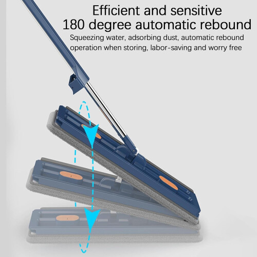 Flat Mop 360 Degree Rotating Self Wringing System with Washable Microfiber Pads and Long Handle 1