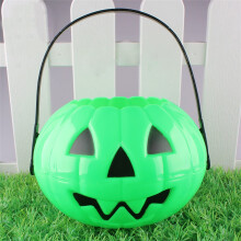 Halloween Pumpkin Bucket Green, Large Foldable Detachable Trick or Candy Pail for Kids and Home Decor