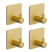 (Gold) 4Pcs Bathroom Towel Hook Multipurpose Sticky Wall Hooks Wall mounted Coat Rack Robe Clothes Hook for Bath Kitchen Silver