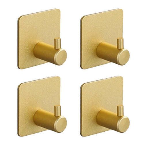 (Gold) 4Pcs Bathroom Towel Hook Multipurpose Sticky Wall Hooks Wall mounted Coat Rack Robe Clothes Hook for Bath Kitchen  Silver