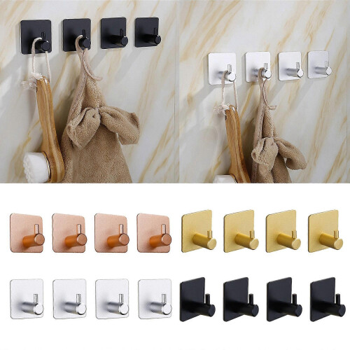 (Silver) 4Pcs Bathroom Towel Hook Multipurpose Sticky Wall Hooks Wall mounted Coat Rack Robe Clothes Hook for Bath Kitchen  Silver 1