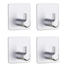 (Silver) 4Pcs Bathroom Towel Hook Multipurpose Sticky Wall Hooks Wall mounted Coat Rack Robe Clothes Hook for Bath Kitchen Silver